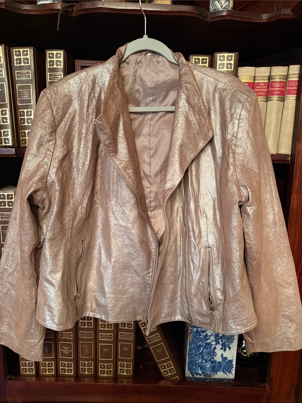 XOXO Metallic Taupe Leather Jacket